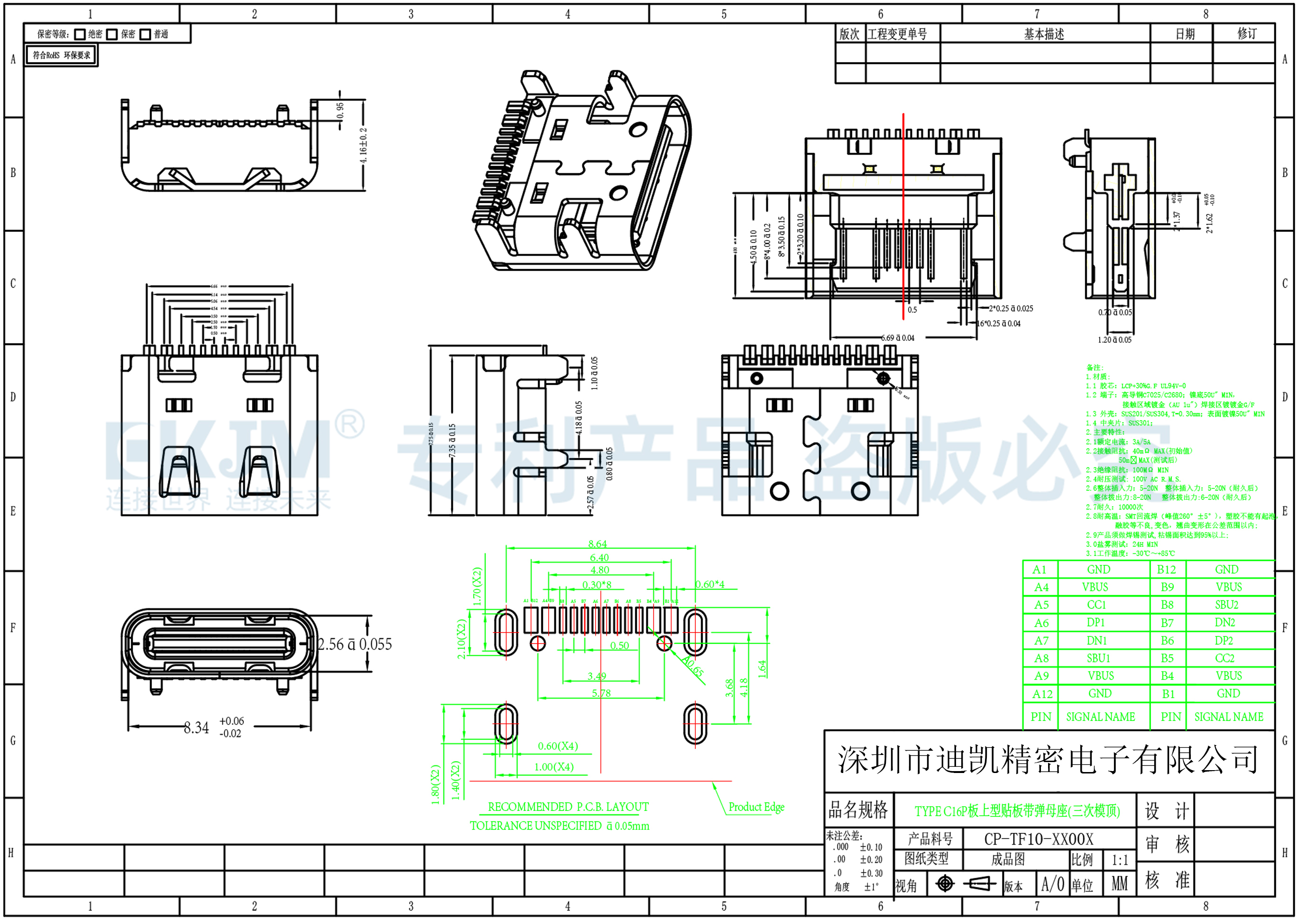 TYPE-C 16P板上